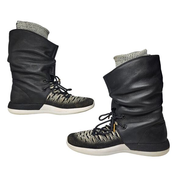 Nike Boots Womens 8 Black Roshe Two Hi Flyknit Socks Lace Up Mid Calf Sneakers - Picture 2 of 11